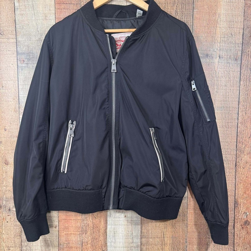 Levi Strauss Mens MA1 Satin Black Full Zip Bomber Jacket XXL Flight